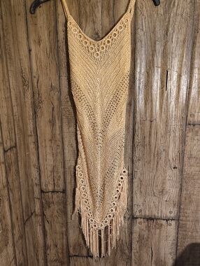 Beige Crochet Fringe Cover-Up Dress